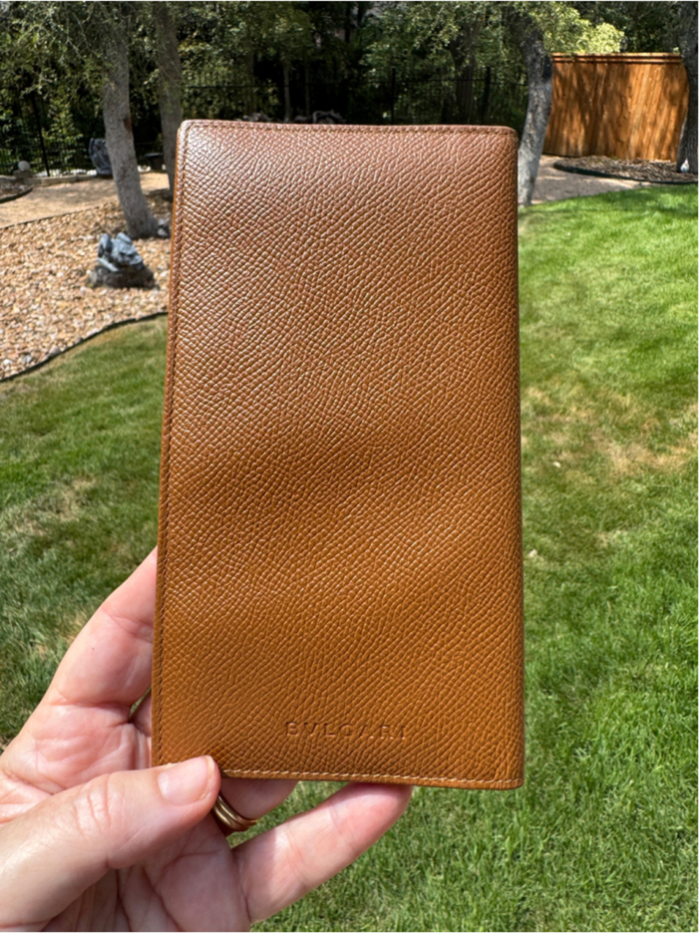 Bvlgari Tan Embossed leather Long Wallet